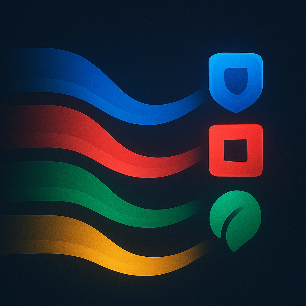 Abstract flowing waves in blue, red, green, and yellow symbolizing brand identity and color psychology.